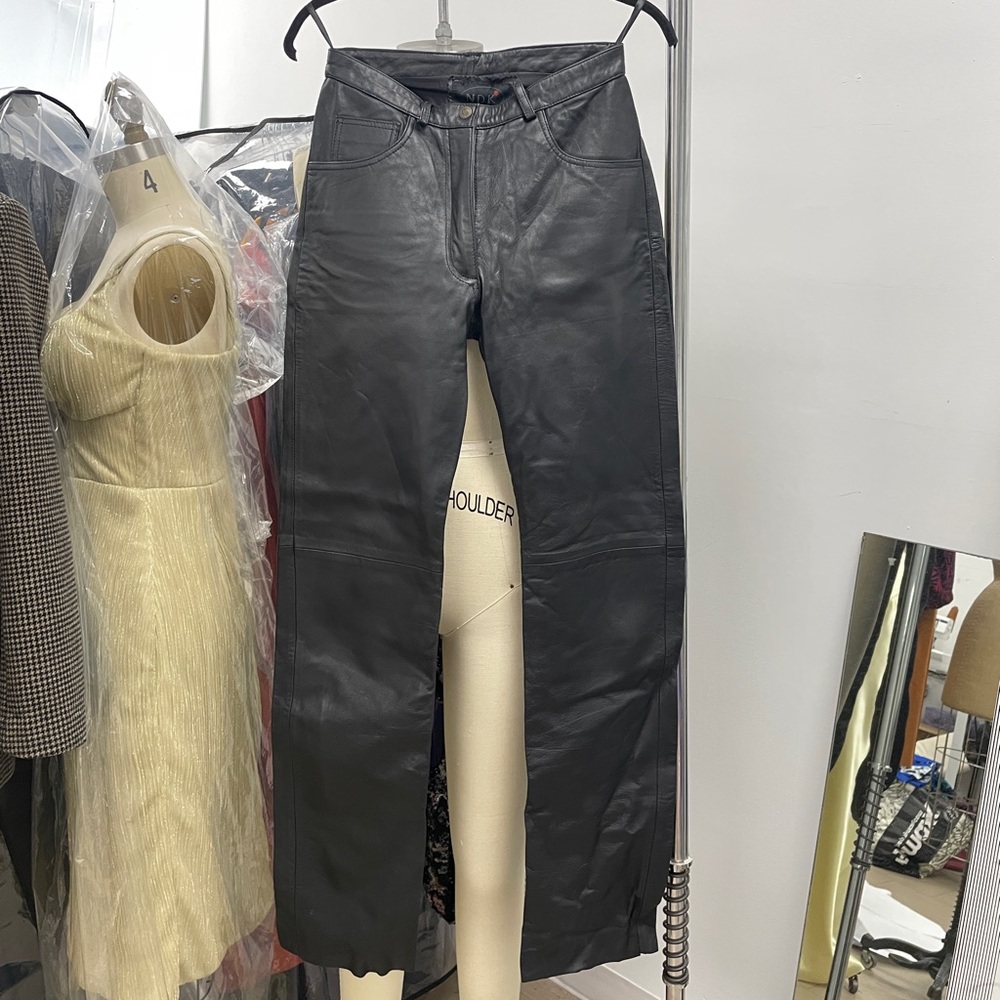 Black genuine lined leather pants, NWOT/ 34” inseam!